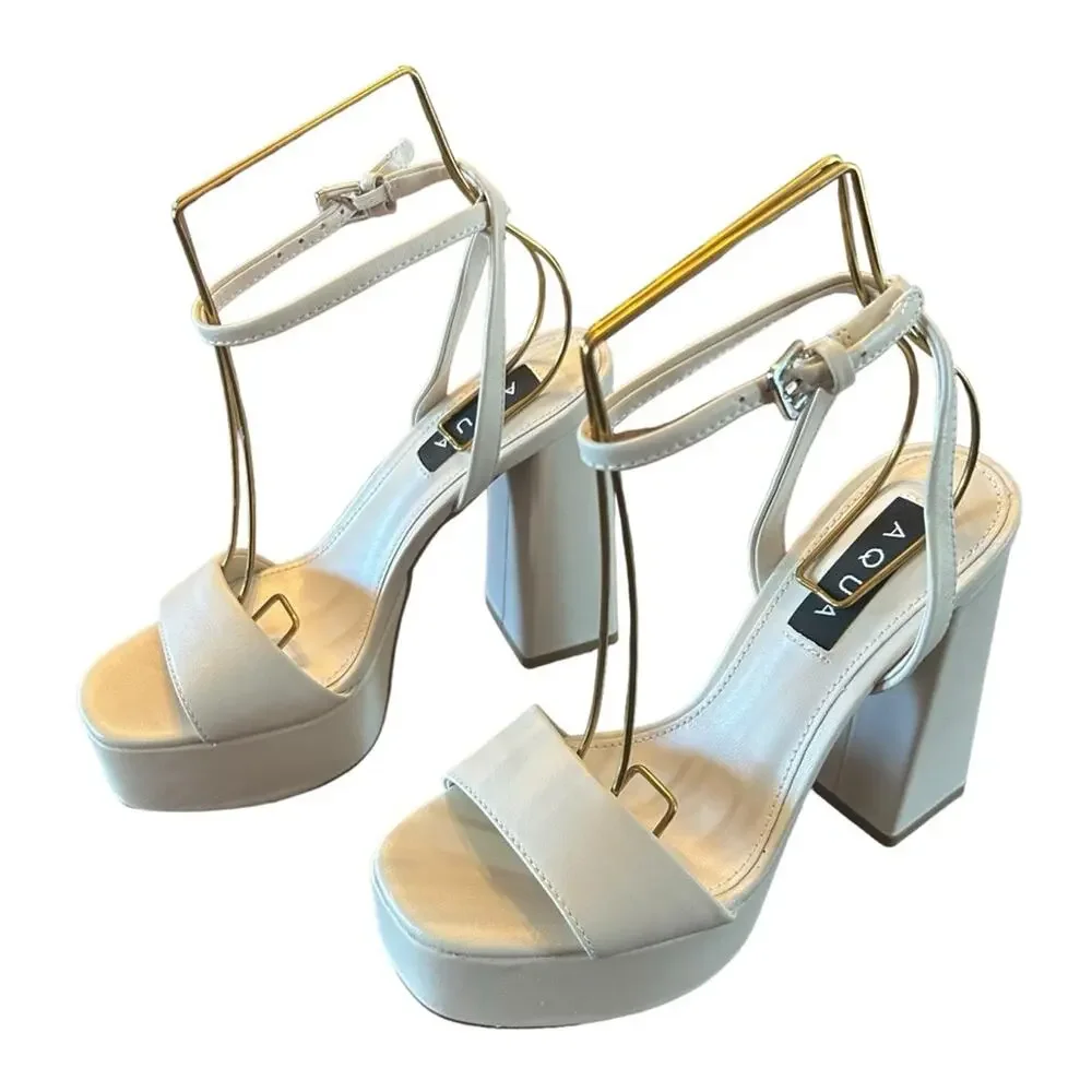 Aqua Cher Leather Ankle Strap Platform Heels Sexy Modern Uptown NEW Size 6